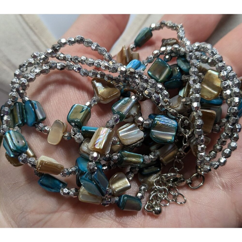 Mermaidcore Blue And Silver Tone Layered Shell Beaded Necklace - Picture 5 of 6